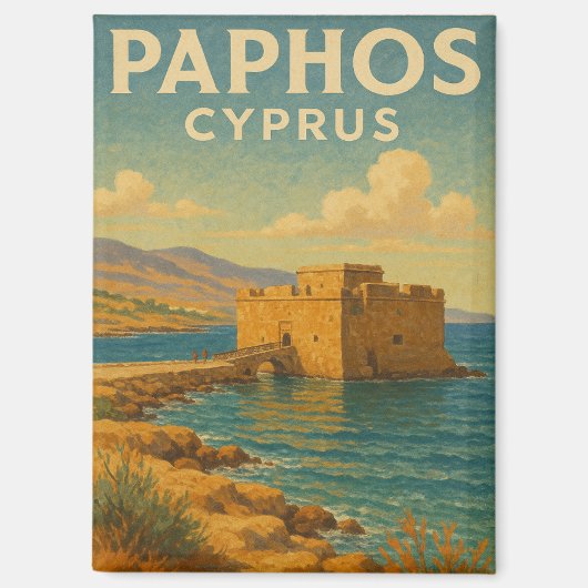 Paphos Cyprus Fort Vintage Reise Magnet (Vorderseite)