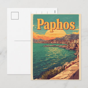Paphos Stadt, Sonnenuntergang - Zypern Reiseandenk Feiertagspostkarte