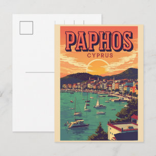 Paphos Strand Sonnenuntergang, Zypern Reise Souven Feiertagspostkarte