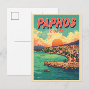 Paphos Strand Sonnenuntergang, Zypern Reise Souven Feiertagspostkarte