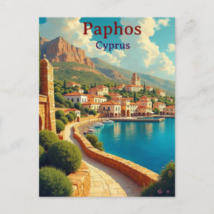 Paphos Zypern Vintage-Reiseillustration Postkarte