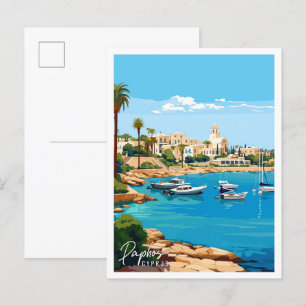 Paphos Zypern Vintage-Reiseillustration Postkarte