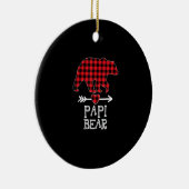 Papi Bear Christmas Pajama Rotes Kariertes Buffalo Keramik Ornament (Rechts)