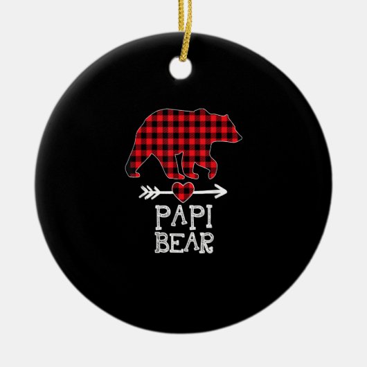 Papi Bear Christmas Pajama Rotes Kariertes Buffalo Keramik Ornament (Vorne)