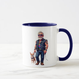 Papi Rocker mit seinem kleinen Lachhund. Tasse