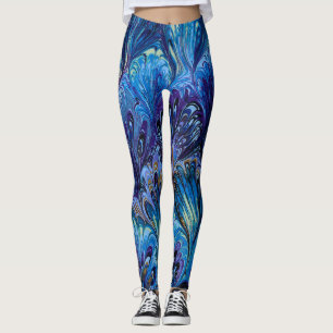 PAPIER, ABSTRAKTER BLAU, LILA PEACOCK-PATTER LEGGINGS