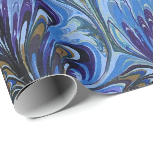 PAPIER, ABSTRAKTES BLAUENPATTER, WIRBEL GESCHENKPAPIER (Rolleneckpunkt)