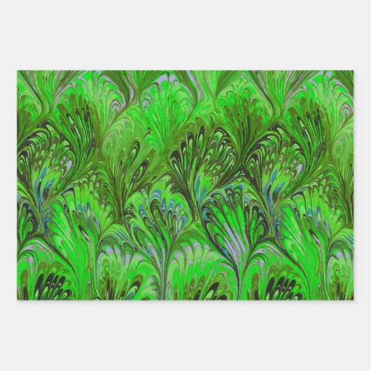 PAPIER, ABSTRAKTES, GREEN-GELBPATTER GESCHENKPAPIER SET (Vorderseite 3)