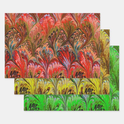 PAPIER, ABSTRAKTES, GREEN-GELBPATTER GESCHENKPAPIER SET (Set)