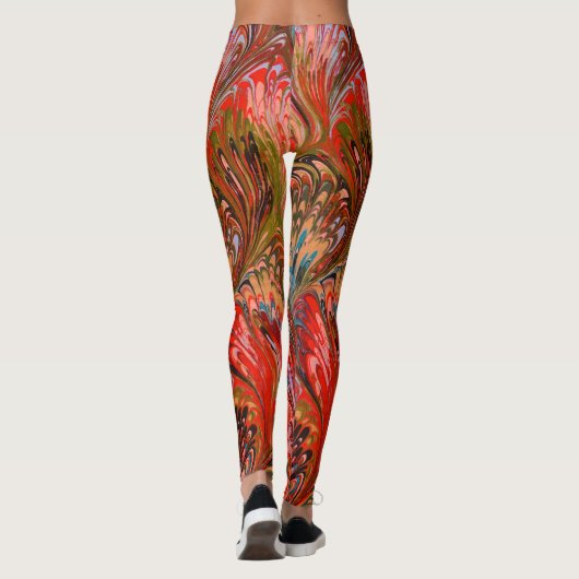 PAPIER, ABSTRAKTES, ROTES BLUE PEACOCK PATTER LEGGINGS (Rückseite)