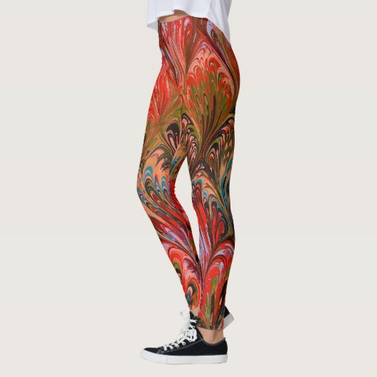 PAPIER, ABSTRAKTES, ROTES BLUE PEACOCK PATTER LEGGINGS (Links)