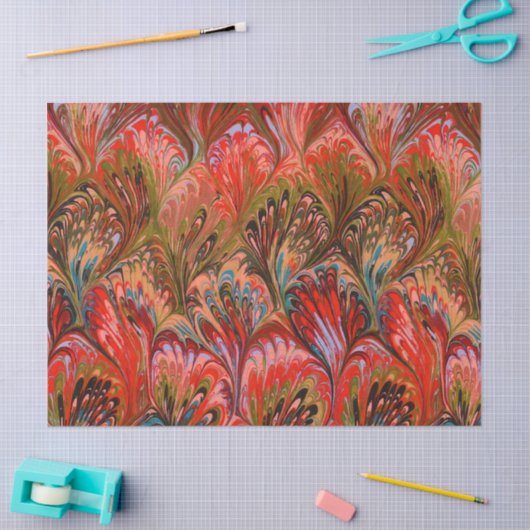 PAPIER, ABSTRAKTES, ROTES BLUE PEACOCK PATTER SEIDENPAPIER (Basteln)