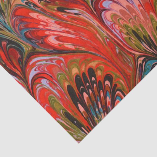 PAPIER, ABSTRAKTES, ROTES BLUE PEACOCK PATTER SEIDENPAPIER (Detail)