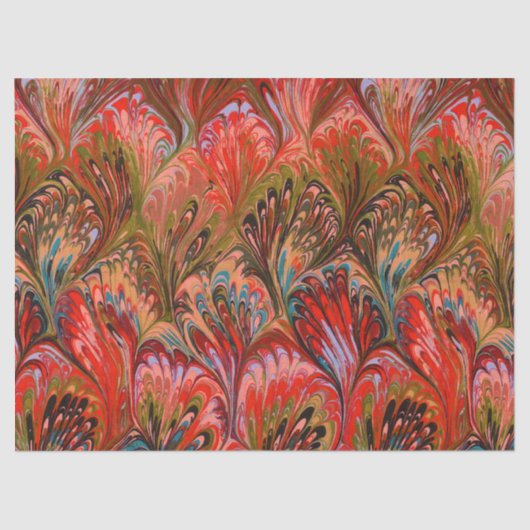 PAPIER, ABSTRAKTES, ROTES BLUE PEACOCK PATTER SEIDENPAPIER (Vorderseite)