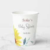 Papier Babyduschtasse mit Aquarell-Sonnenblumen. Pappbecher (Rückseite)