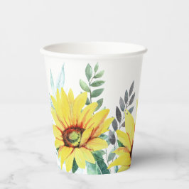 Papier Babyduschtasse mit Aquarell-Sonnenblumen. Pappbecher