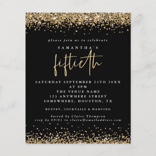 PAPIER | Black Gold Glitzer 50. Party Einladung (Vorne)