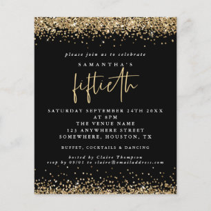 PAPIER   Black Gold Glitzer 50. Party Einladung