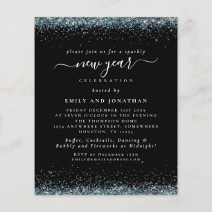 PAPIER Blaue Glitter-Schwarze Silvester-Einladun