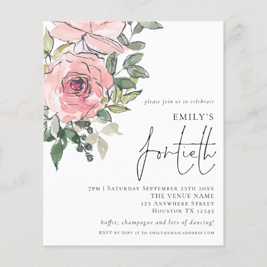 PAPIER Blush Pink Florals Fortieth Birthday Einlad (Vorne)