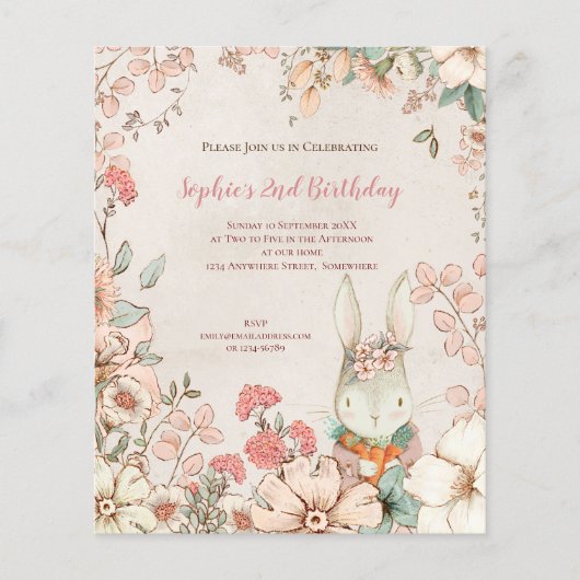 PAPIER | Bunny Floral 2. Geburtstag Girl Einladung (Vorne)