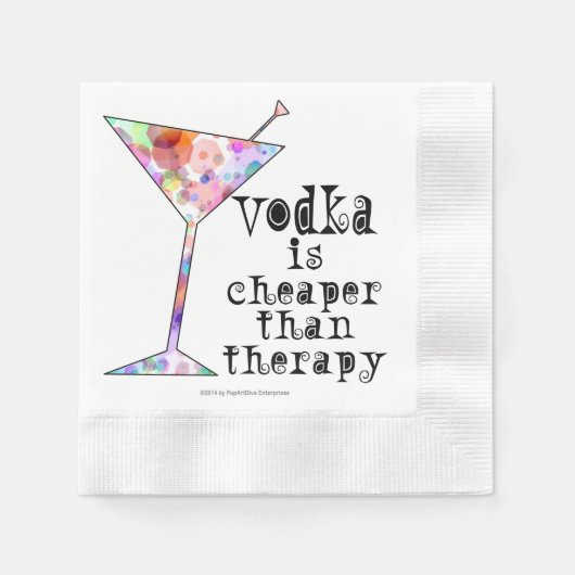 PAPIER COCKTAIL NAPKINS, VODKA CHEAPER ALS THERAPI SERVIETTE (Vorderseite)