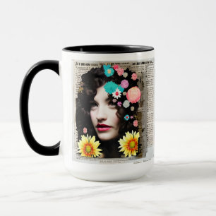 Papier-Collage-Stil-Kunst Frauen und Blumen Tasse