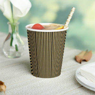 Papier Cup Black & Gold Streifen Pappbecher