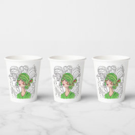 Papier Cup Green Flapper Girl Pappbecher
