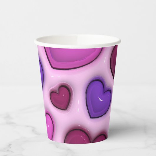 Papier-Cup mit 3D-glänzenden Herzen Pappbecher (Links)