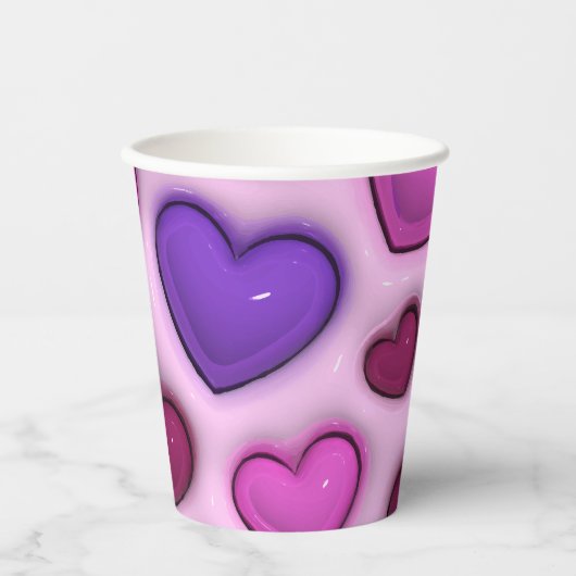 Papier-Cup mit 3D-glänzenden Herzen Pappbecher (Vorderseite)