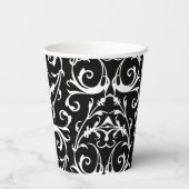 Papier-Cup mit schwarz-weißem Damast Pappbecher (Rückseite)