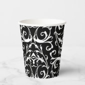 Papier-Cup mit schwarz-weißem Damast Pappbecher (Vorderseite)