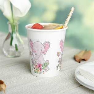 Papier Cup Pink Elephant Floral Pappbecher