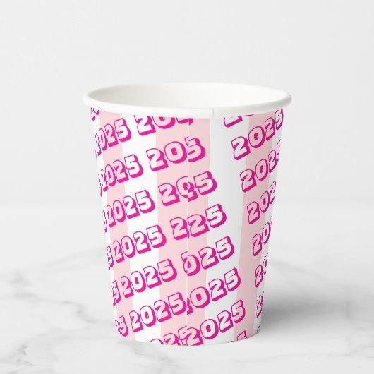 Papier-Cup Rosa und Weiß Streifen 2025 Pappbecher (Rechts)