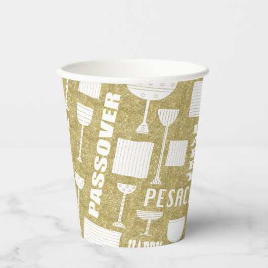 Papier Cups "Pessach Gold" 8 oz. Pappbecher (Vorderseite)