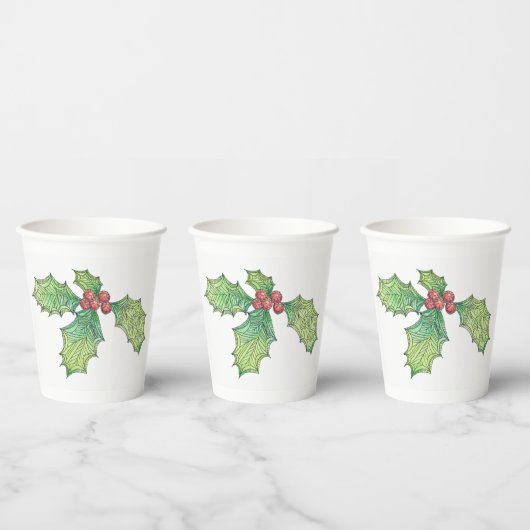 Papier-Cups - Weihnachts-Holzodschnitt-Look Pappbecher (Multi)