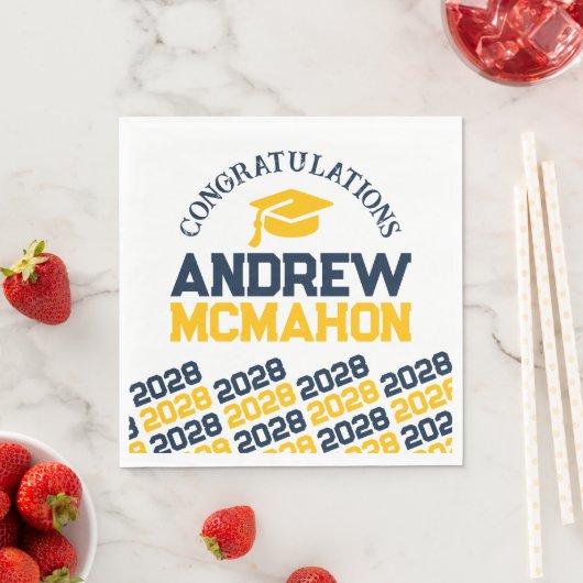 Papier der Navy & Gold Personalisiert Graduation P Serviette (Beispiel)