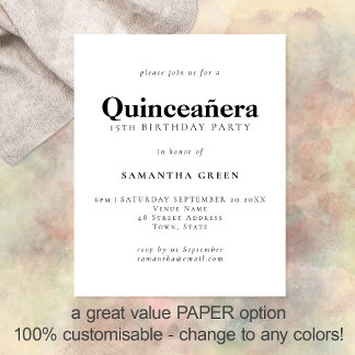 PAPIER Einfache Quinceañera Jede Farbe Geburtstag