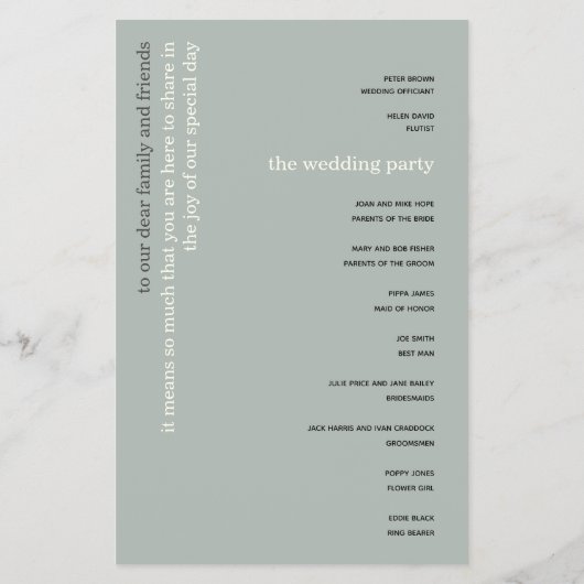 PAPIER | Einfaches Hochzeitsprogramm für Elfenbein (Hinten)