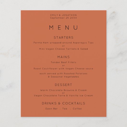 PAPIER | Einfaches Terracotta Wedding Menu (Vorne)