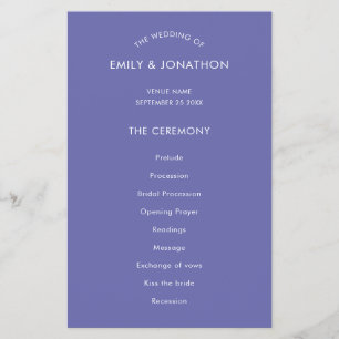 PAPIER Einfaches Text Hochzeitsprogramm in Blau