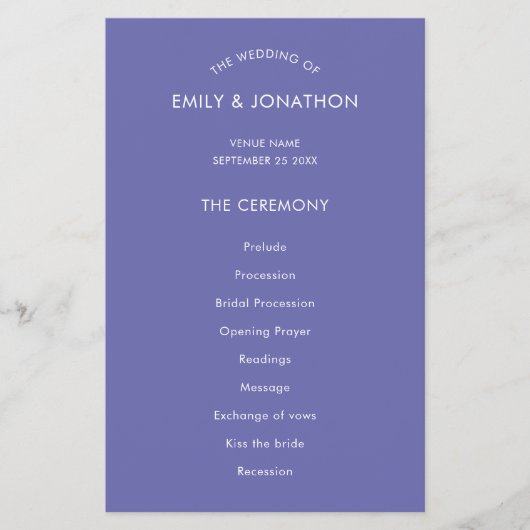 PAPIER | Einfaches Text Hochzeitsprogramm in Blau (Vorne)