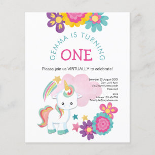 PAPIER   Einhorn Virtuelle Einladung zum 1. Geburt
