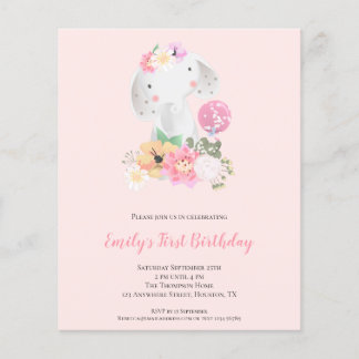 PAPIER | Elephant Pink Girl 1. Geburtstag Einladun