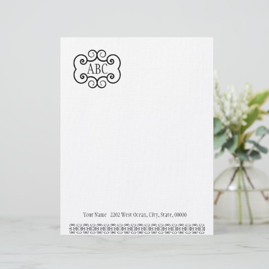 Papier für Schreibwaren/ Weißes Monogramm Briefkopf (Stehend Vorderseite)