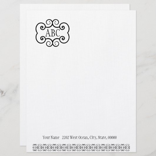 Papier für Schreibwaren/ Weißes Monogramm Briefkopf (Vorne/Hinten)