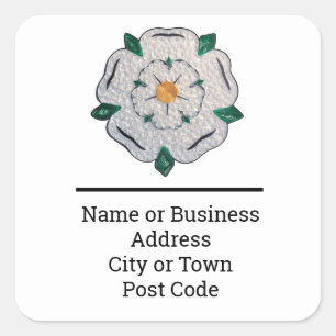 Papier gefederte Yorkshire Weiße Rose 4-zeilige Ad Quadratischer Aufkleber