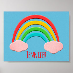 Papier geschnitten Regenbogen und rosa Wolken Poster
