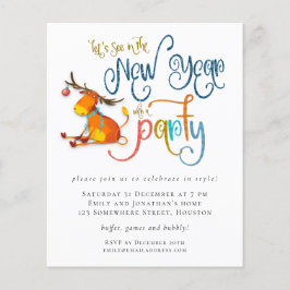 PAPIER | Glitzer Funny Deer New Year Party Einladu